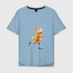 Мужская футболка хлопок Oversize с принтом Кролик на коньках в Санкт-Петербурге, 100% хлопок | свободный крой, круглый ворот, “спинка” длиннее передней части | 