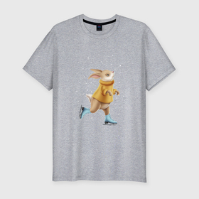 Мужская футболка хлопок Slim с принтом Кролик на коньках в Санкт-Петербурге, 92% хлопок, 8% лайкра | приталенный силуэт, круглый вырез ворота, длина до линии бедра, короткий рукав | 