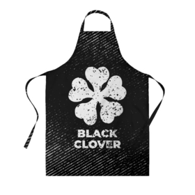 Фартук 3D с принтом Black Clover с потертостями на темном фоне в Петрозаводске, 100% полиэстер | общий размер — 65 х 85 см, ширина нагрудника — 26 см, горловина — 53 см, длина завязок — 54 см, общий обхват в поясе — 173 см. Принт на завязках и на горловине наносится с двух сторон, на основной части фартука — только с внешней стороны | 