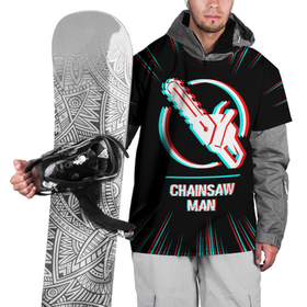 Накидка на куртку 3D с принтом Символ Chainsaw Man в стиле glitch на темном фоне , 100% полиэстер |  | Тематика изображения на принте: 