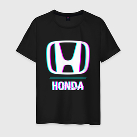 Мужская футболка хлопок с принтом Значок Honda в стиле glitch в Петрозаводске, 100% хлопок | прямой крой, круглый вырез горловины, длина до линии бедер, слегка спущенное плечо. | 