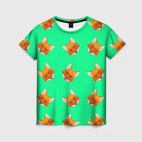 Женская футболка 3D с принтом Эстетика: полигональные лисы в Петрозаводске, 100% полиэфир ( синтетическое хлопкоподобное полотно) | прямой крой, круглый вырез горловины, длина до линии бедер | 