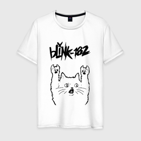 Мужская футболка хлопок с принтом Blink 182   rock cat в Кировске, 100% хлопок | прямой крой, круглый вырез горловины, длина до линии бедер, слегка спущенное плечо. | 