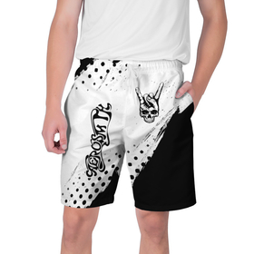 Мужские шорты 3D с принтом Aerosmith и рок символ на светлом фоне в Екатеринбурге,  полиэстер 100% | прямой крой, два кармана без застежек по бокам. Мягкая трикотажная резинка на поясе, внутри которой широкие завязки. Длина чуть выше колен | 