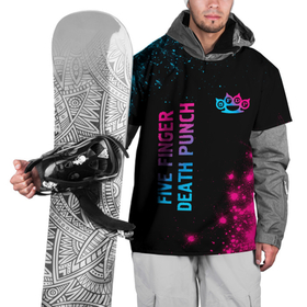 Накидка на куртку 3D с принтом Five Finger Death Punch   neon gradient: надпись, символ в Кировске, 100% полиэстер |  | 