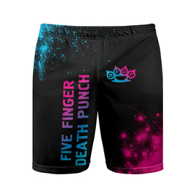 Мужские шорты спортивные с принтом Five Finger Death Punch   neon gradient: надпись, символ ,  |  | 