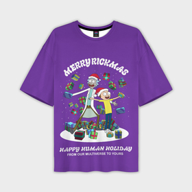 Мужская футболка OVERSIZE 3D с принтом Рик и Морти Новый год подарки ,  |  | Тематика изображения на принте: 