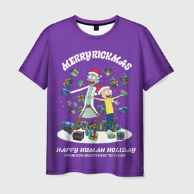 Мужская футболка 3D с принтом Рик и Морти Новый год подарки в Санкт-Петербурге, 100% полиэфир | прямой крой, круглый вырез горловины, длина до линии бедер | 