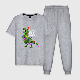 Мужская пижама хлопок с принтом Новогодний динозавр елочка гори в Белгороде, 100% хлопок | брюки и футболка прямого кроя, без карманов, на брюках мягкая резинка на поясе и по низу штанин
 | Тематика изображения на принте: 