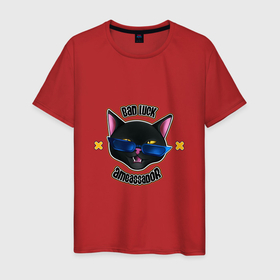 Мужская футболка хлопок с принтом Чёрный кот амбассадор неудачи в Петрозаводске, 100% хлопок | прямой крой, круглый вырез горловины, длина до линии бедер, слегка спущенное плечо. | Тематика изображения на принте: 