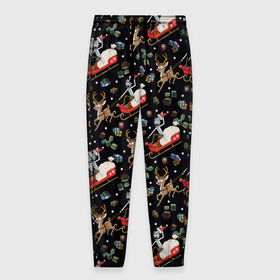 Мужские брюки 3D с принтом Рик и Морти сани с оленем в Екатеринбурге, 100% полиэстер | манжеты по низу, эластичный пояс регулируется шнурком, по бокам два кармана без застежек, внутренняя часть кармана из мелкой сетки | Тематика изображения на принте: 