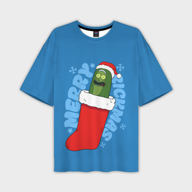 Мужская футболка OVERSIZE 3D с принтом Новогодний Рик огурчик в Курске,  |  | 