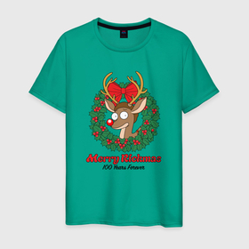 Мужская футболка хлопок с принтом Морти новогодний олень в Курске, 100% хлопок | прямой крой, круглый вырез горловины, длина до линии бедер, слегка спущенное плечо. | 