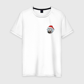Мужская футболка хлопок с принтом Рик и Морти новогодний Рик в шапке в Курске, 100% хлопок | прямой крой, круглый вырез горловины, длина до линии бедер, слегка спущенное плечо. | Тематика изображения на принте: 