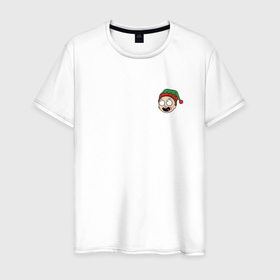 Мужская футболка хлопок с принтом Рик и Морти новогодний Морти в шапке в Тюмени, 100% хлопок | прямой крой, круглый вырез горловины, длина до линии бедер, слегка спущенное плечо. | Тематика изображения на принте: 