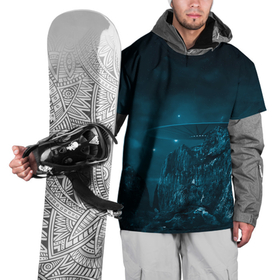 Накидка на куртку 3D с принтом Синий космос, горы и нло в Екатеринбурге, 100% полиэстер |  | 