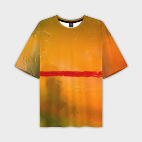 Мужская футболка OVERSIZE 3D с принтом Оранжевый туман и красная краска в Новосибирске,  |  | 