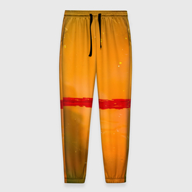 Мужские брюки 3D с принтом Оранжевый туман и красная краска в Кировске, 100% полиэстер | манжеты по низу, эластичный пояс регулируется шнурком, по бокам два кармана без застежек, внутренняя часть кармана из мелкой сетки | 