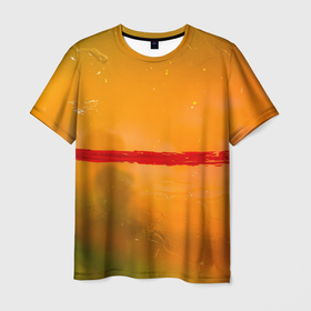 Мужская футболка 3D с принтом Оранжевый туман и красная краска в Новосибирске, 100% полиэфир | прямой крой, круглый вырез горловины, длина до линии бедер | 