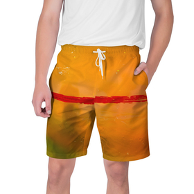 Мужские шорты 3D с принтом Оранжевый туман и красная краска в Кировске,  полиэстер 100% | прямой крой, два кармана без застежек по бокам. Мягкая трикотажная резинка на поясе, внутри которой широкие завязки. Длина чуть выше колен | 
