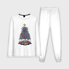 Мужская пижама хлопок (с лонгсливом) с принтом Новогодняя елка с подарками в Курске,  |  | 