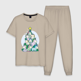 Мужская пижама хлопок с принтом Новогодняя елка из единорогов в Курске, 100% хлопок | брюки и футболка прямого кроя, без карманов, на брюках мягкая резинка на поясе и по низу штанин
 | 