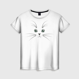 Женская футболка 3D с принтом Мордочка кота , 100% полиэфир ( синтетическое хлопкоподобное полотно) | прямой крой, круглый вырез горловины, длина до линии бедер | 