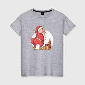 Женская футболка хлопок с принтом Санта Клаус танцует тверк в Новосибирске, 100% хлопок | прямой крой, круглый вырез горловины, длина до линии бедер, слегка спущенное плечо | 