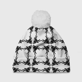 Шапка 3D c помпоном с принтом Черные рождественские олени в Санкт-Петербурге, 100% полиэстер | универсальный размер, печать по всей поверхности изделия | 