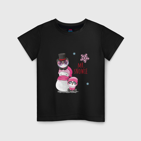 Детская футболка хлопок с принтом Снеговик и панды в Кировске, 100% хлопок | круглый вырез горловины, полуприлегающий силуэт, длина до линии бедер | Тематика изображения на принте: 