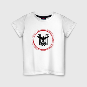 Детская футболка хлопок с принтом Символ Free Fire и красная краска вокруг в Белгороде, 100% хлопок | круглый вырез горловины, полуприлегающий силуэт, длина до линии бедер | 