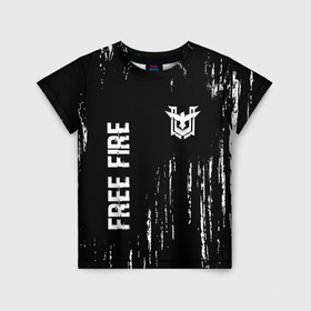 Детская футболка 3D с принтом Free Fire glitch на темном фоне: надпись, символ в Петрозаводске, 100% гипоаллергенный полиэфир | прямой крой, круглый вырез горловины, длина до линии бедер, чуть спущенное плечо, ткань немного тянется | 