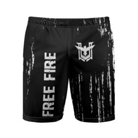 Мужские шорты спортивные с принтом Free Fire glitch на темном фоне: надпись, символ в Кировске,  |  | 