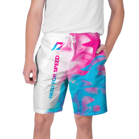 Мужские шорты 3D с принтом Need for Speed neon gradient style: по вертикали ,  полиэстер 100% | прямой крой, два кармана без застежек по бокам. Мягкая трикотажная резинка на поясе, внутри которой широкие завязки. Длина чуть выше колен | 