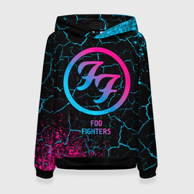 Женская толстовка 3D с принтом Foo Fighters   neon gradient в Курске, 100% полиэстер  | двухслойный капюшон со шнурком для регулировки, мягкие манжеты на рукавах и по низу толстовки, спереди карман-кенгуру с мягким внутренним слоем. | 