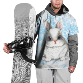 Накидка на куртку 3D с принтом Белый кролик и снежинки в Белгороде, 100% полиэстер |  | Тематика изображения на принте: 