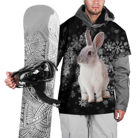 Накидка на куртку 3D с принтом Кролик и пушистые снежинки в Белгороде, 100% полиэстер |  | Тематика изображения на принте: 