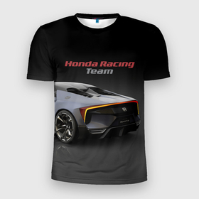 Мужская футболка 3D Slim с принтом Honda Racing Team   Japan в Новосибирске, 100% полиэстер с улучшенными характеристиками | приталенный силуэт, круглая горловина, широкие плечи, сужается к линии бедра | Тематика изображения на принте: 