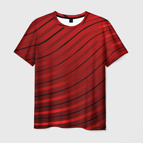 Мужская футболка 3D с принтом Красно черный металл:волна , 100% полиэфир | прямой крой, круглый вырез горловины, длина до линии бедер | 