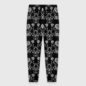 Мужские брюки 3D с принтом Черно белый цветочный полосатый ретро узор в Белгороде, 100% полиэстер | манжеты по низу, эластичный пояс регулируется шнурком, по бокам два кармана без застежек, внутренняя часть кармана из мелкой сетки | 