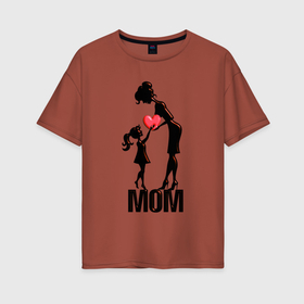 Женская футболка хлопок Oversize с принтом Сердце для мамы   объёмный силуэт в Тюмени, 100% хлопок | свободный крой, круглый ворот, спущенный рукав, длина до линии бедер
 | 