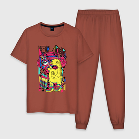 Мужская пижама хлопок с принтом Ретро диско апокалипсис в Кировске, 100% хлопок | брюки и футболка прямого кроя, без карманов, на брюках мягкая резинка на поясе и по низу штанин
 | 