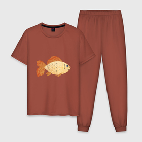 Мужская пижама хлопок с принтом Рыбка Золотая в Белгороде, 100% хлопок | брюки и футболка прямого кроя, без карманов, на брюках мягкая резинка на поясе и по низу штанин
 | Тематика изображения на принте: 