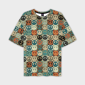 Мужская футболка OVERSIZE 3D с принтом Peace symbol pattern в Курске,  |  | Тематика изображения на принте: 