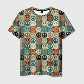 Мужская футболка 3D с принтом Peace symbol pattern в Санкт-Петербурге, 100% полиэфир | прямой крой, круглый вырез горловины, длина до линии бедер | 