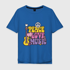 Мужская футболка хлопок Oversize с принтом Мир любовь и музыка в Новосибирске, 100% хлопок | свободный крой, круглый ворот, “спинка” длиннее передней части | 