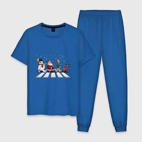Мужская пижама хлопок с принтом Beatles Christmas , 100% хлопок | брюки и футболка прямого кроя, без карманов, на брюках мягкая резинка на поясе и по низу штанин
 | 