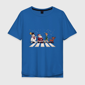 Мужская футболка хлопок Oversize с принтом Beatles Christmas в Санкт-Петербурге, 100% хлопок | свободный крой, круглый ворот, “спинка” длиннее передней части | 