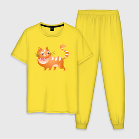 Мужская пижама хлопок с принтом Оранжевый кот в Петрозаводске, 100% хлопок | брюки и футболка прямого кроя, без карманов, на брюках мягкая резинка на поясе и по низу штанин
 | 
