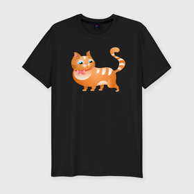 Мужская футболка хлопок Slim с принтом Оранжевый кот в Тюмени, 92% хлопок, 8% лайкра | приталенный силуэт, круглый вырез ворота, длина до линии бедра, короткий рукав | 